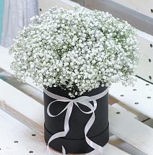 Цветочная композиция из Гипсофила в шляпной коробке в Куминский
